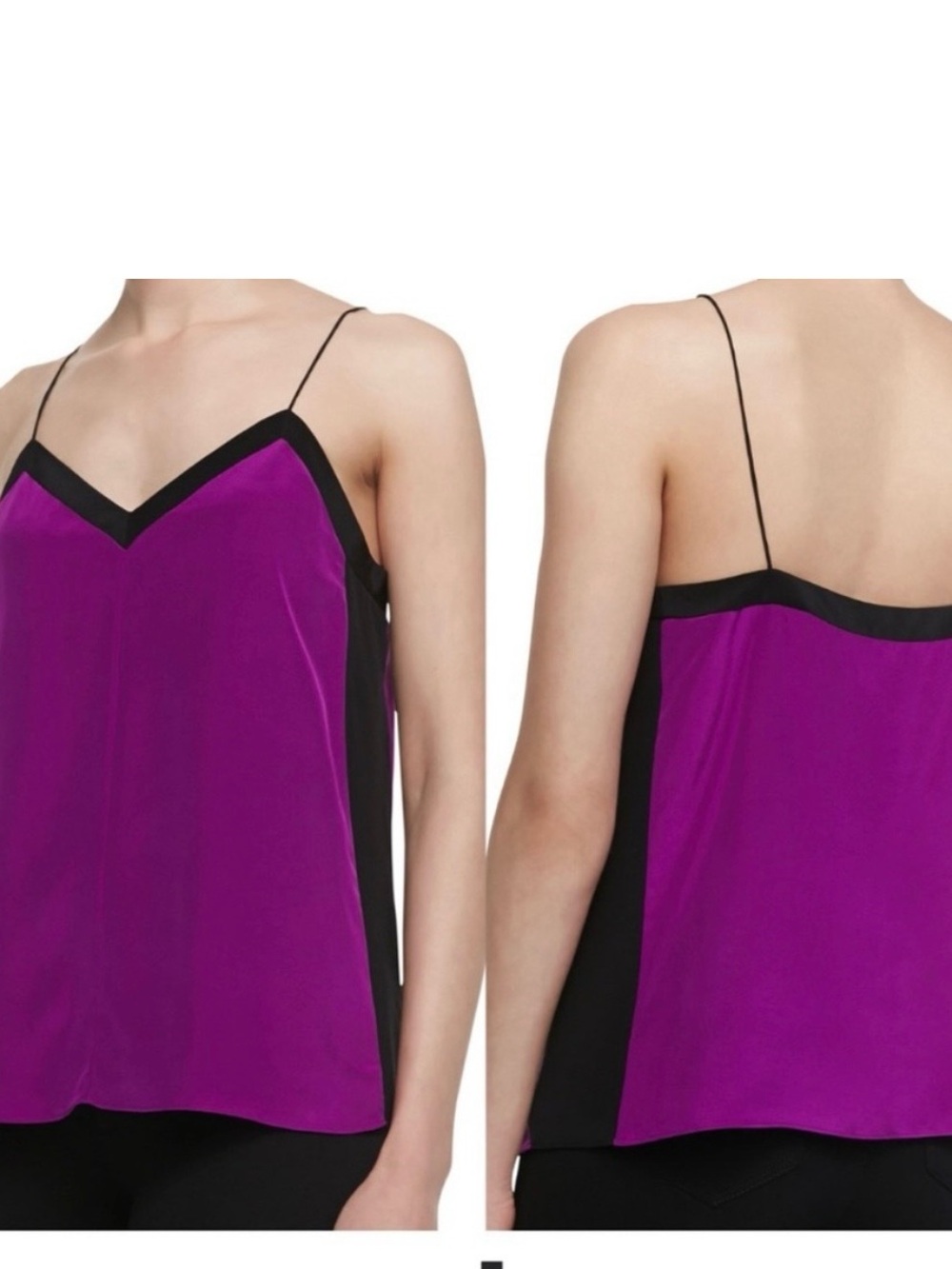 Tibi 100% silk Satin V-Neck Cami with Black Trim. Like new.size 2